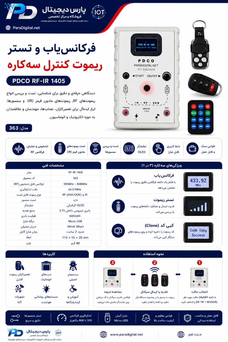 فرکانس یاب و تستر ریموت کنترل با سه کاربرد