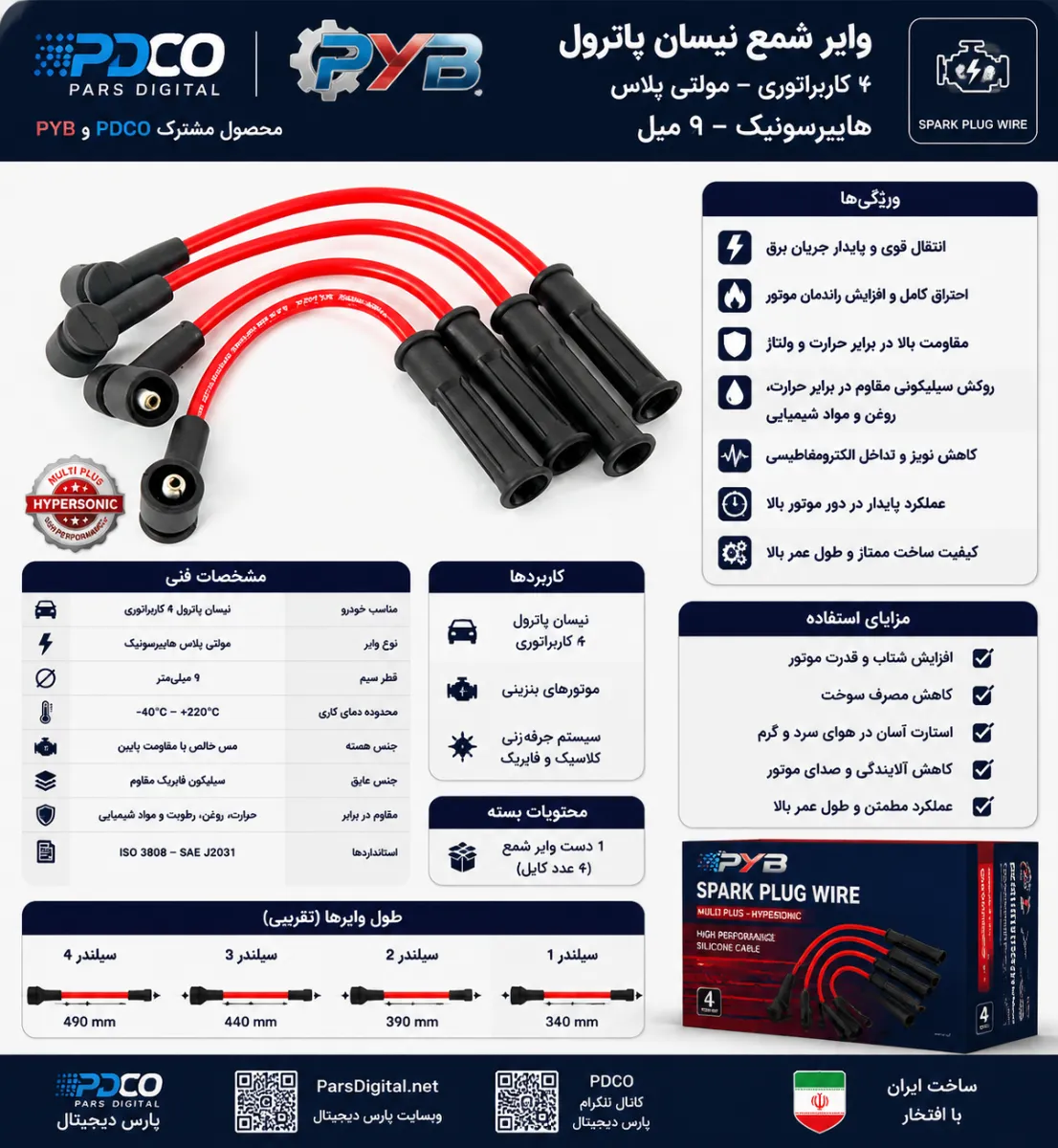 وایر شمع نیسان پاترول 4 کاربراتوری مولتی پلاس هایپرسونیک 9 میل
