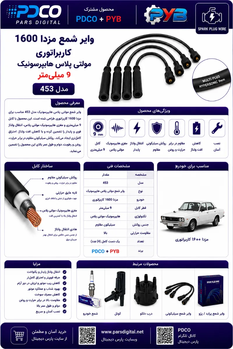 وایر شمع مزدا 1600 کاربراتوری مولتی پلاس هایپرسونیک 9 میل