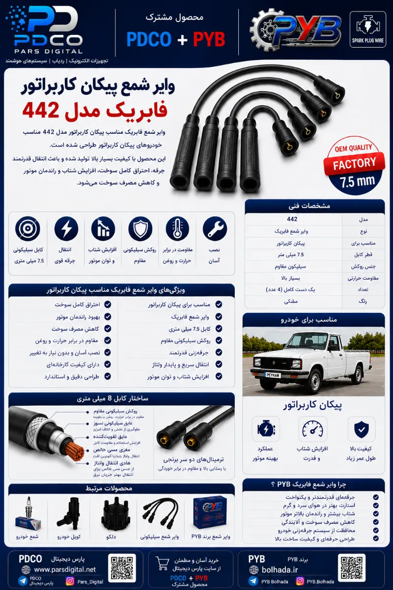وایر شمع پیکان کاربراتور (فابریک)