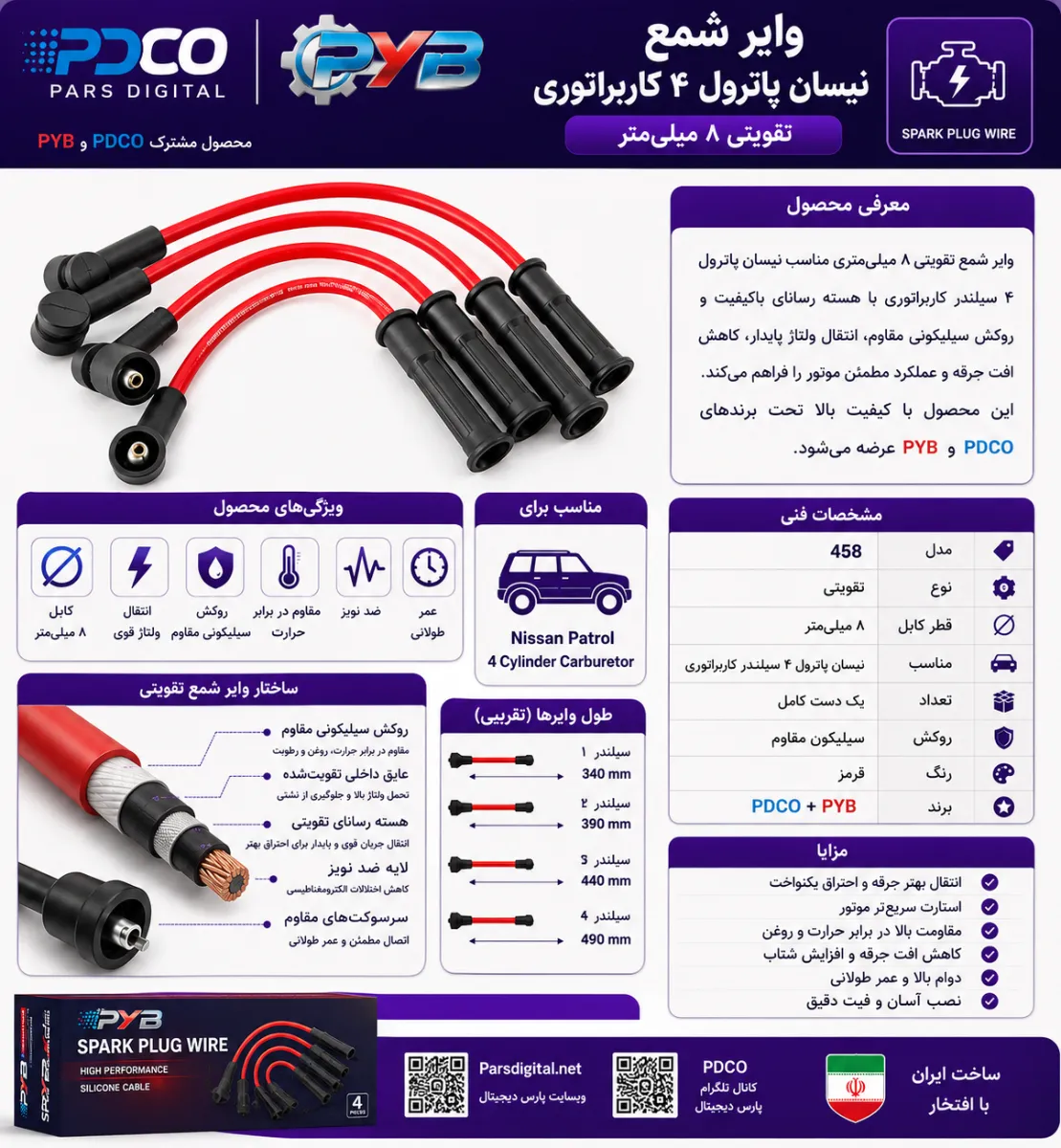 وایر شمع PYB/PDCO نیسان پاترول 4 کاربراتوری (تقویتی)